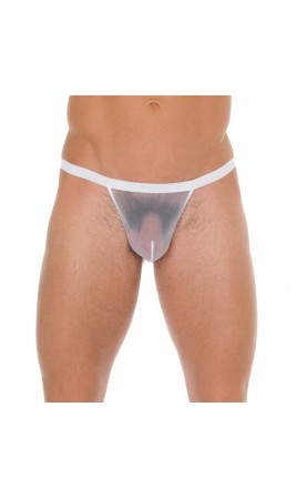 Mens White GString With White Mesh Pouch