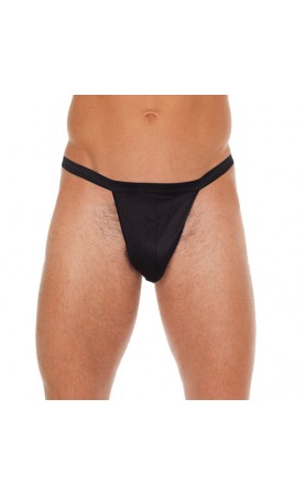 Mens Black Straight GString With Black Pouch