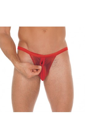 Mens Red Mesh GString With Zipper