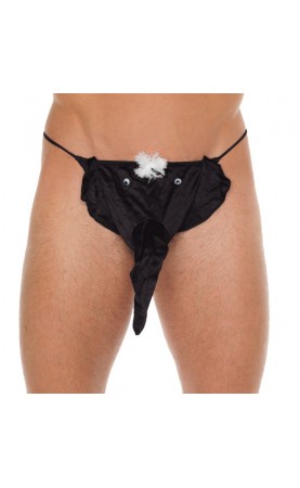 Mens Black GString With Elephant Animal Pouch