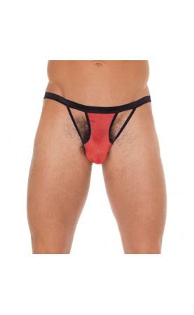 Mens Black GString With Red Pouch
