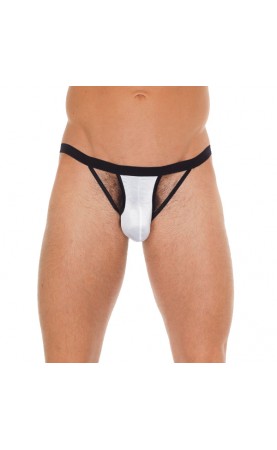 Mens Black GString With White Pouch