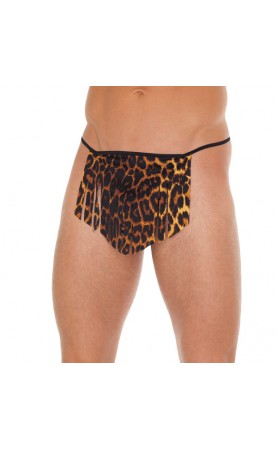 Mens Black GString With Leopard Loincloth