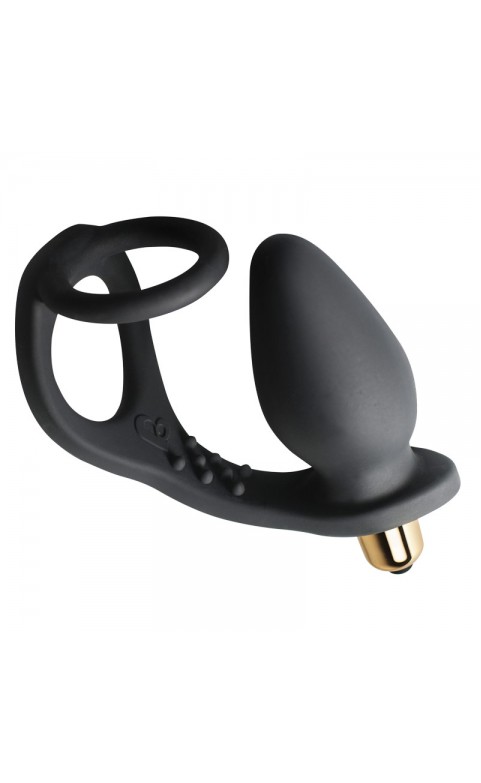 Rocks Off 7 Speed ROZen Cockring And Anal Plug Black