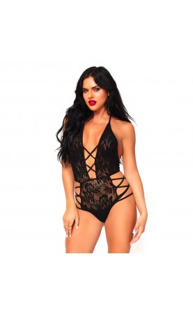 Leg Avenue Strappy Halter Lace Teddy UK 8 to 14