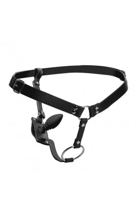 Strict Male Cock Ring Harness with Silicone Anal Plug
