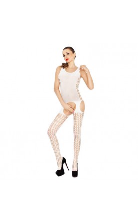 Passion Mesh Body with Circle Fishnet Legs Body Stocking White