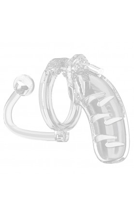 Man Cage 11  Male 4.5 Inch Clear Chastity Cage With Anal Plug