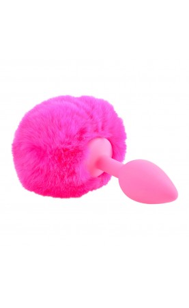 Neon Pink Bunny Tail Mini Butt Plug