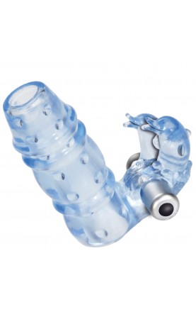 3 Way Double Dolphin Blue Penis Sleeve With Vibrating Bullet