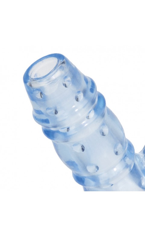 3 Way Double Dolphin Blue Penis Sleeve With Vibrating Bullet