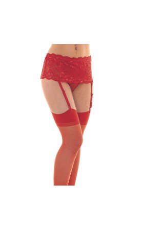Red Floral Suspender Belt With Stockings