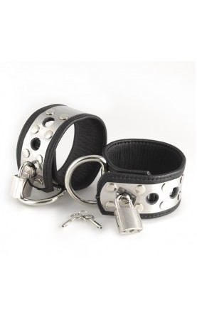 Leather Wrist Cuffs With Metal And Padlocks