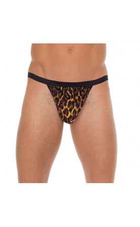Mens Black GString With Leopard Print Pouch
