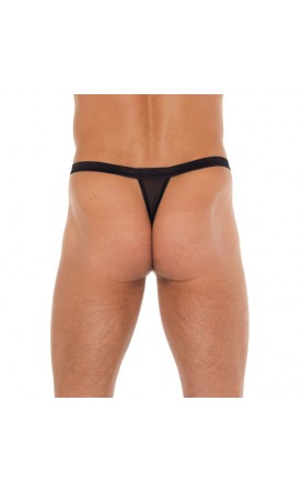 Mens Black GString With White Pouch