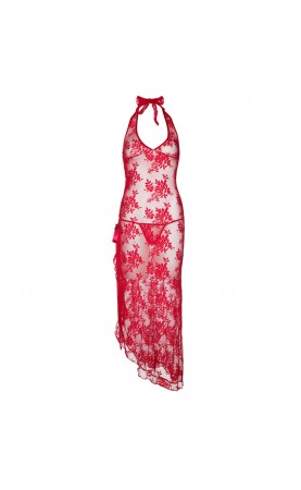 Leg Avenue 2 Piece Rose Lace Long Dress With Lace Side Red