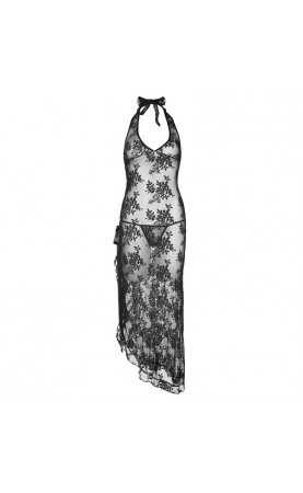 Leg Avenue 2 Piece Rose Lace Long Dress With Lace Side Black